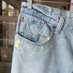 Moon and Stars Hand Embroidered Levi’s Jeans